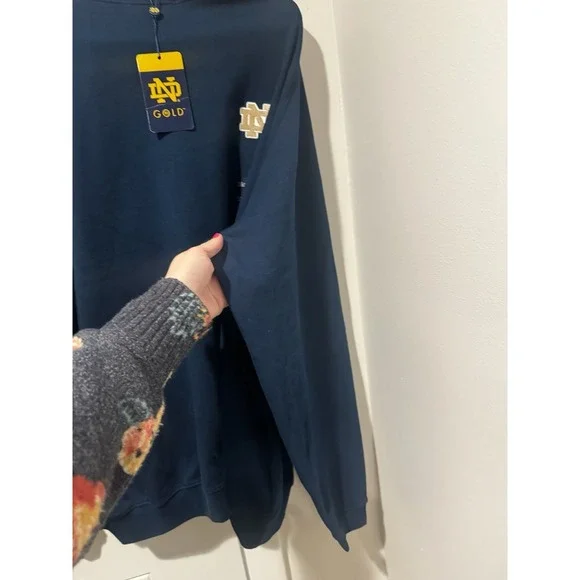Vtg ND Gold Notre Dame Blue Sweatshirt Embroidered Logo Hammes‎ Bookstore NWT XL